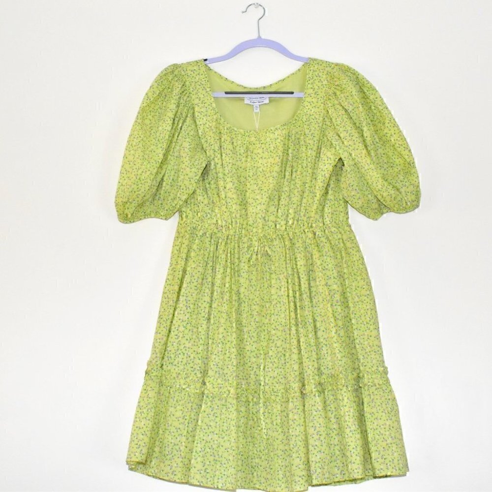 & Other Stories Boho Ditsy Floral Print Tiered Mini Swing Cotton Dress S…